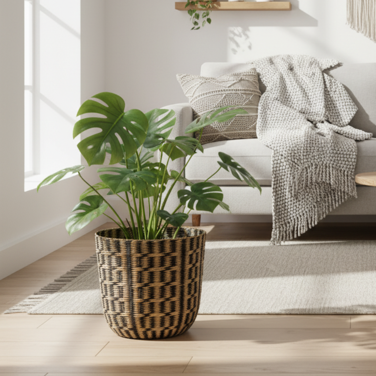 alt cache pot naturel décorative noir et beige