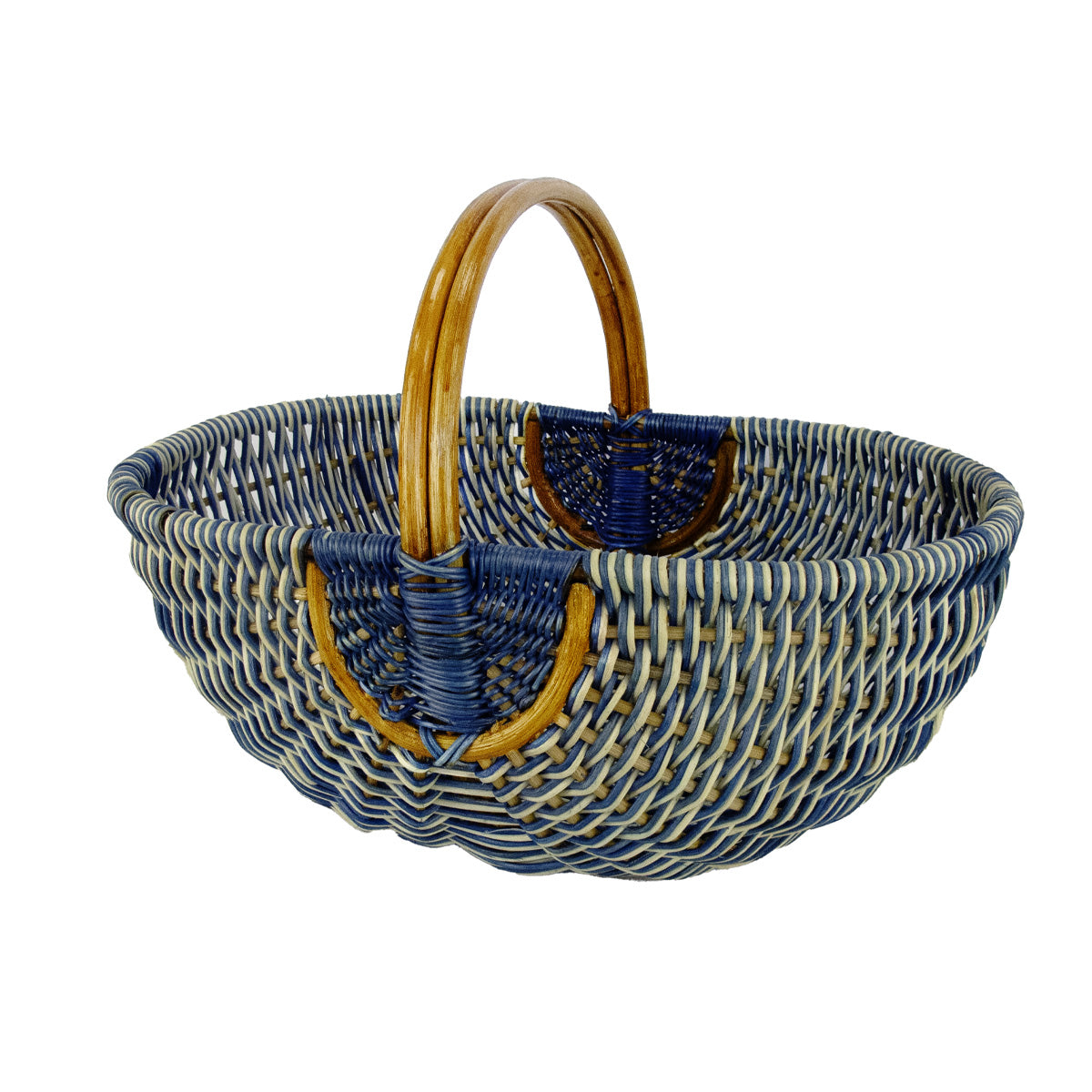 panier en rotin et corde bleu et blanc