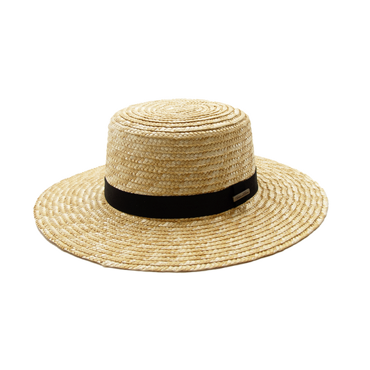 Chapeau canotier Palmira en paille brillante avec ruban noir