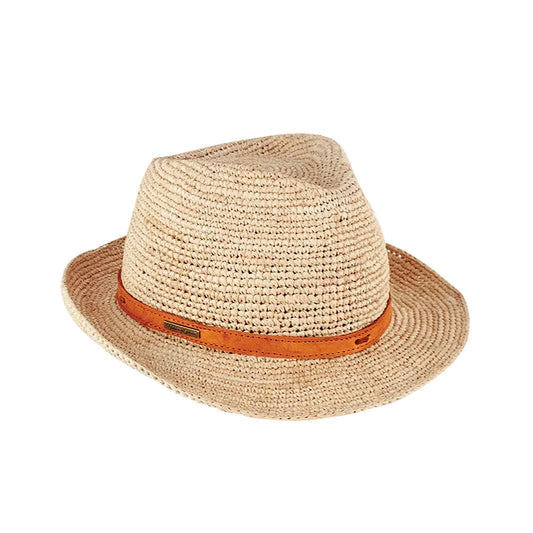 Chapeau Borsa en raphia crocheté style Borsalino
