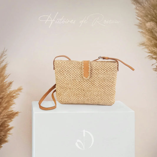 Sac bandoulière Zoa en raphia crocheté avec touches de cuir