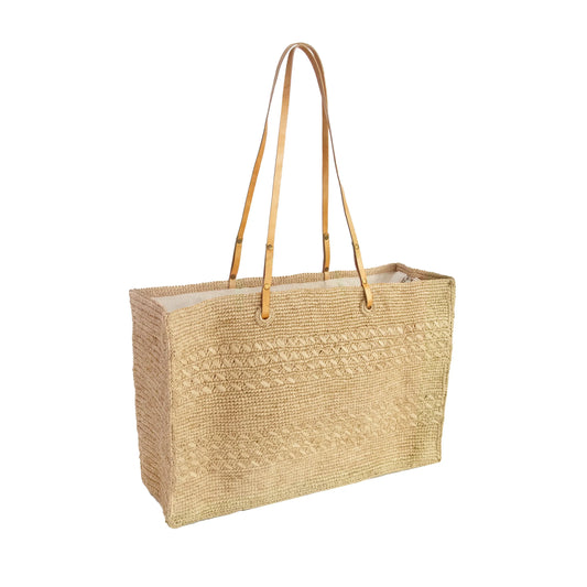 Grand sac cabas Krista en raphia crocheté avec anses en cuir