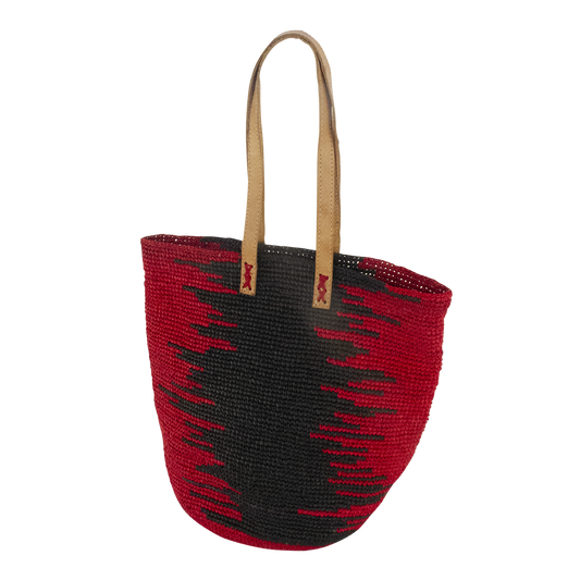 sac cabas raphia rouge et noir