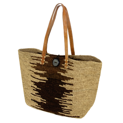 sac cabas en raphia marron et naturel