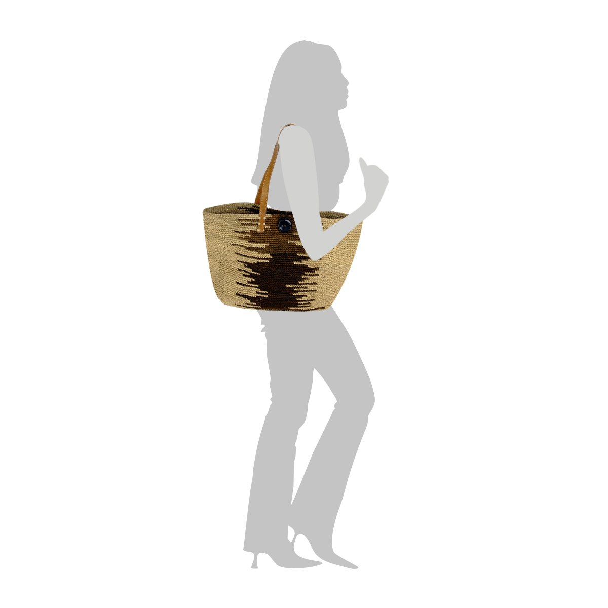sac cabas en raphia marron et naturel