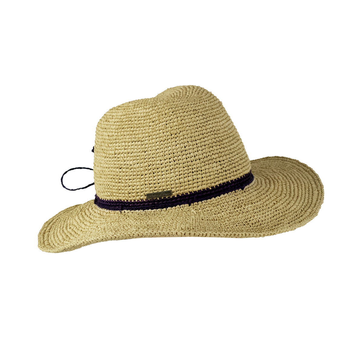 Chapeau en raphia bleu et naturel