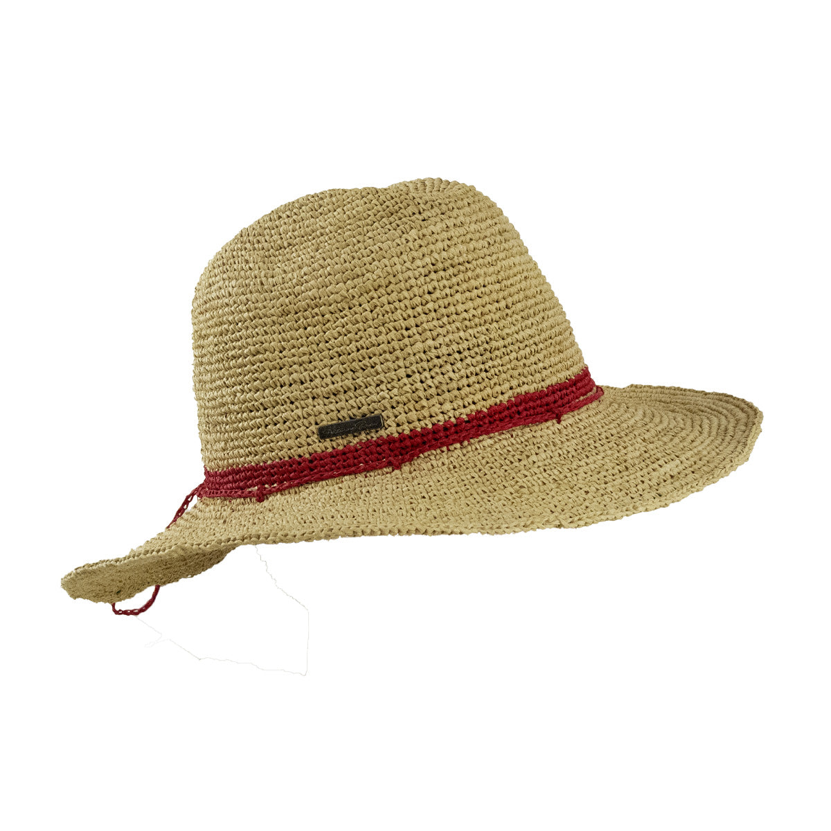 Chapeau en raphia rouge et naturel