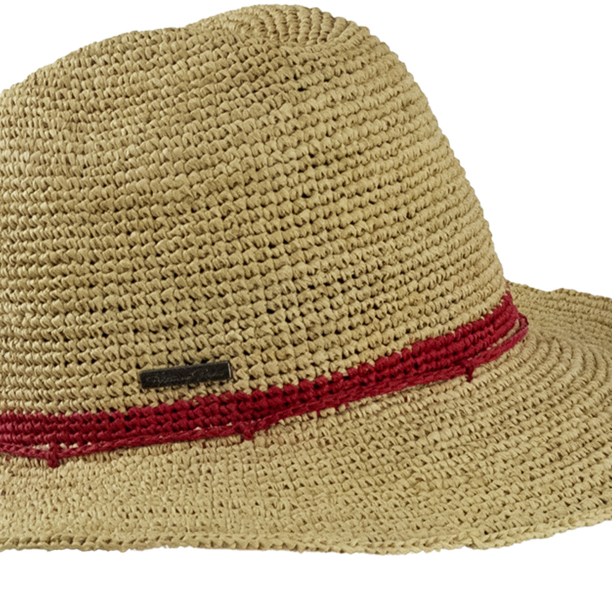 Chapeau en raphia rouge et naturel