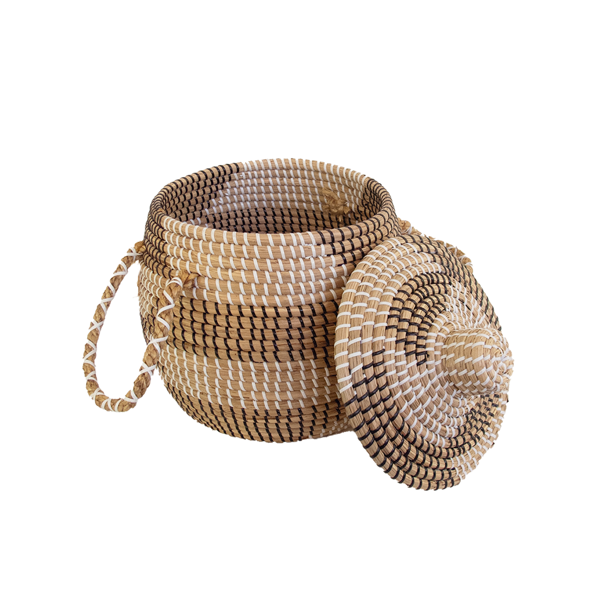 Panier / Corbeille en Jonc de Mer noir et blanc