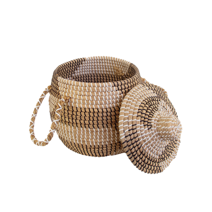 Panier / Corbeille en Jonc de Mer noir et blanc