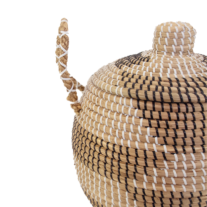 Panier / Corbeille en Jonc de Mer noir et blanc