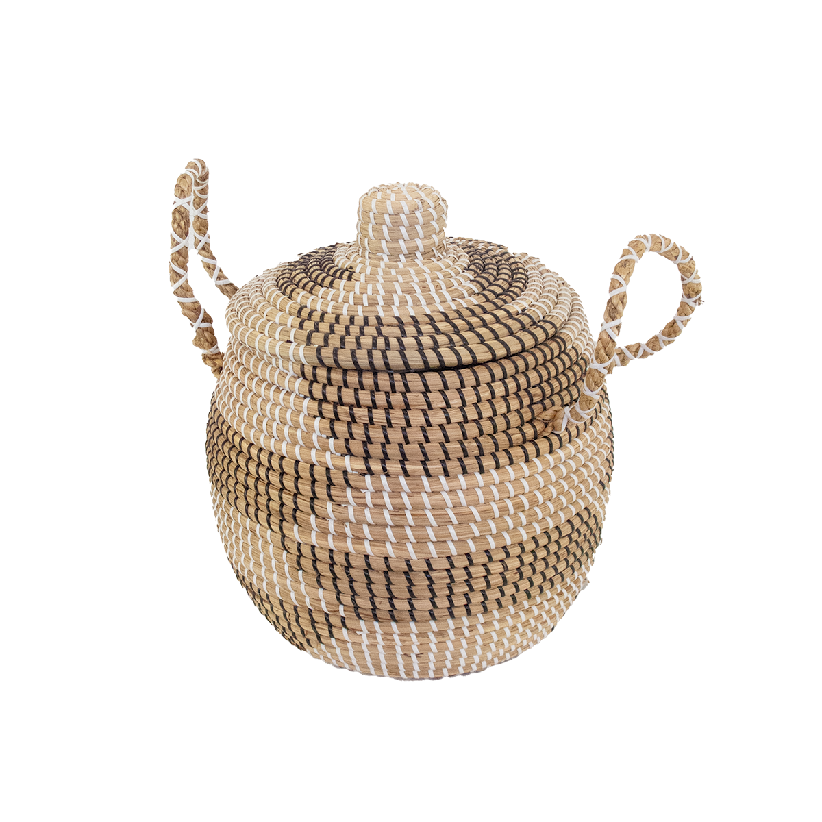 Panier / Corbeille en Jonc de Mer noir et blanc