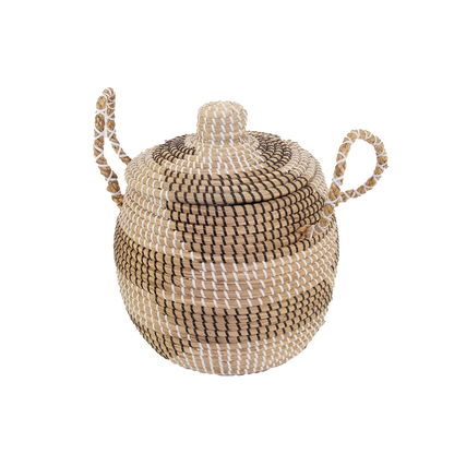 Panier / Corbeille en Jonc de Mer noir et blanc