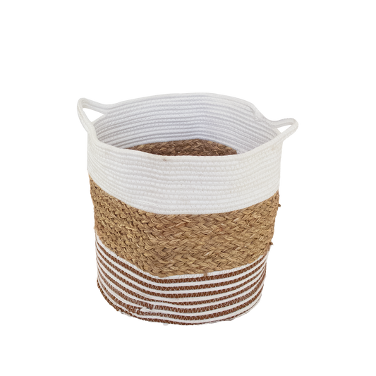 Cache pot , corbeille en corde blanc et marron