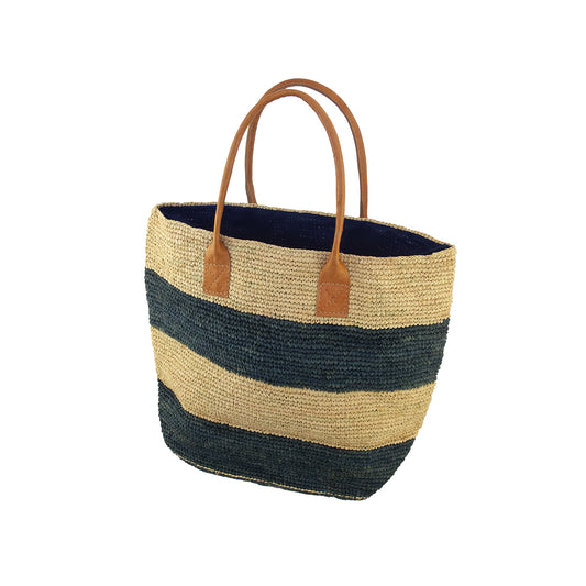 sac cabas raphia naturel et bleu