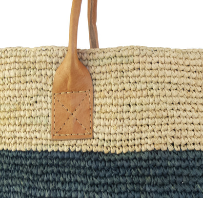 sac cabas raphia naturel et bleu