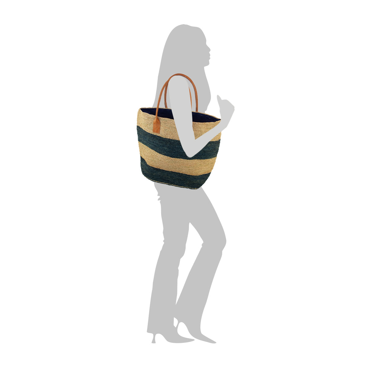 sac cabas raphia naturel et bleu
