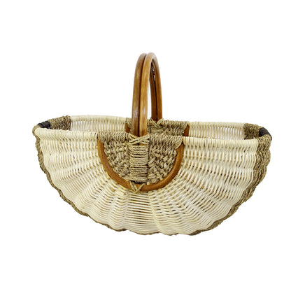 panier en rotin et corde marron noir blanc