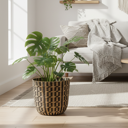 alt cache pot naturel décorative noir et beige