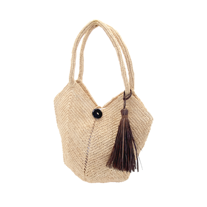 ALT bijou de sac maxi pompon marron en raphia