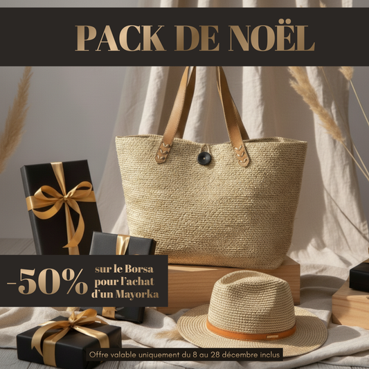 ALT cadeau de noël ensemble sac en raphia et chapeau en raphia