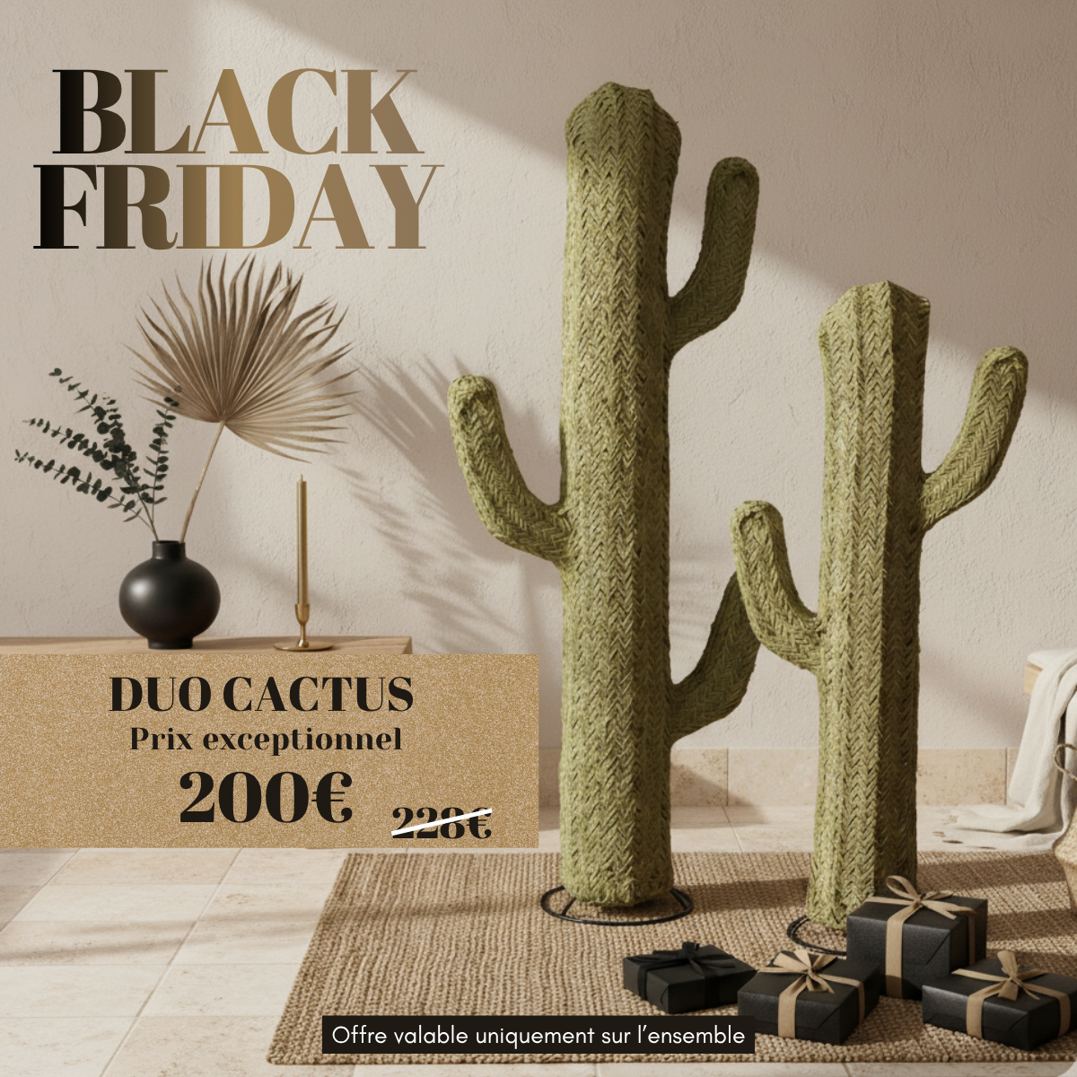 Alt Black friday lot de deux cactus décoratifs naturel fait main