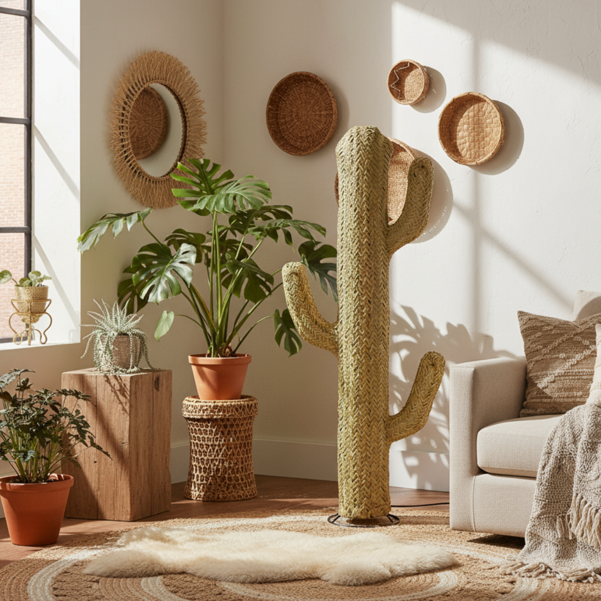 alt grand cactus naturel pour décoration intérieur bohème et naturelle