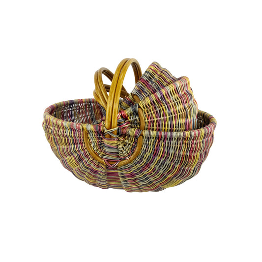 panier en rotin et corde coloré multicolore
