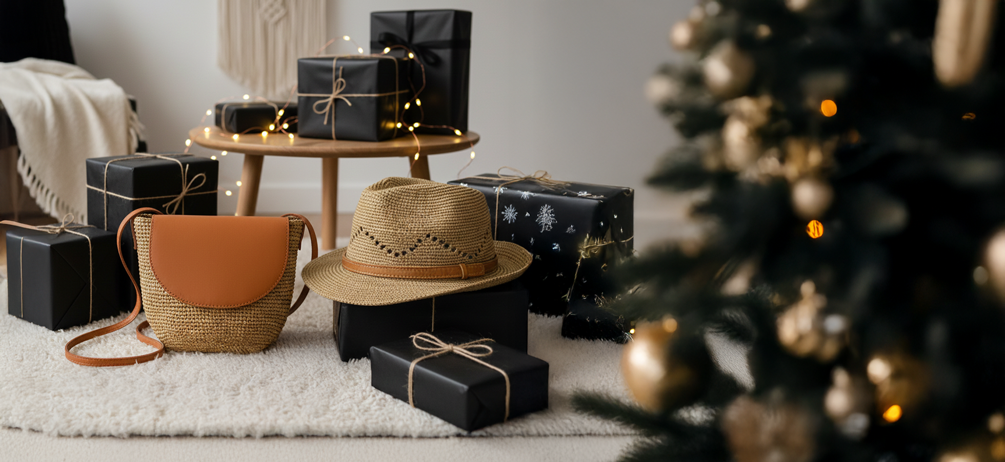 ALT chapeau en raphia et sac à main de Noël