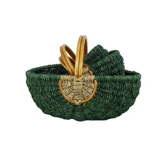 panier en rotin et corde vert