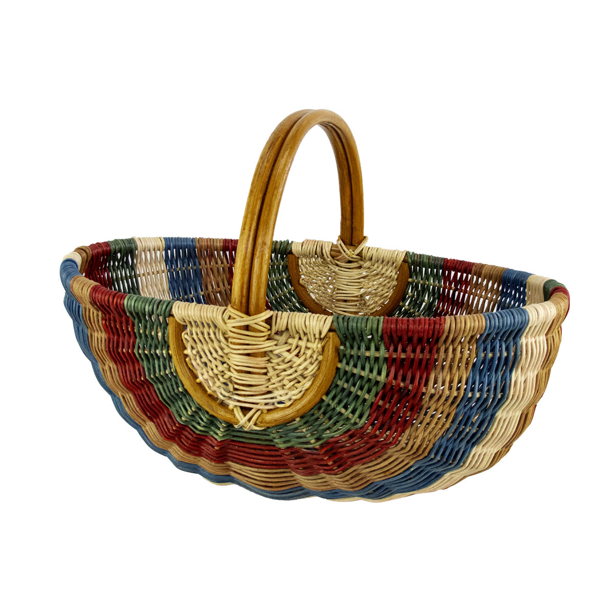 panier en rotin et corde coloré rouge bleu blanc marron et vert