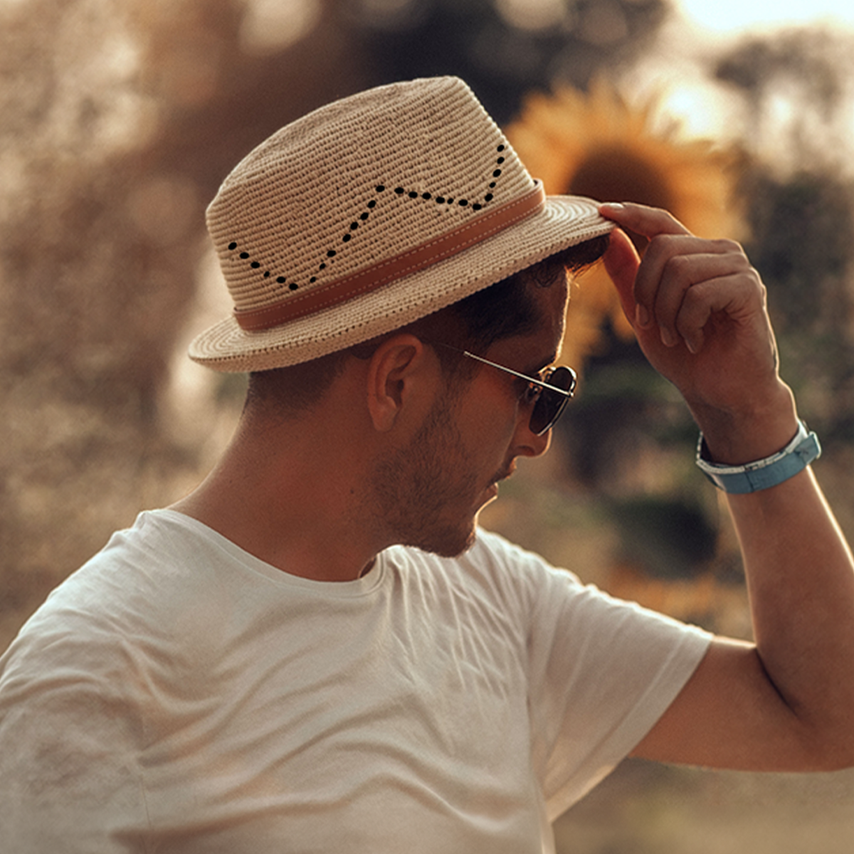 ALT chapeau en raphia pour homme type borsalino pour l'été