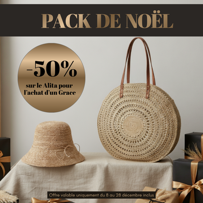 ALT sac et chapeau en raphia à -50% pour NOËL