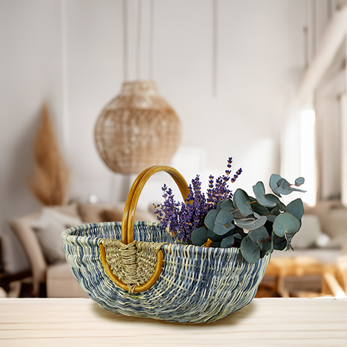 ALT panier en rotin naturel bleu