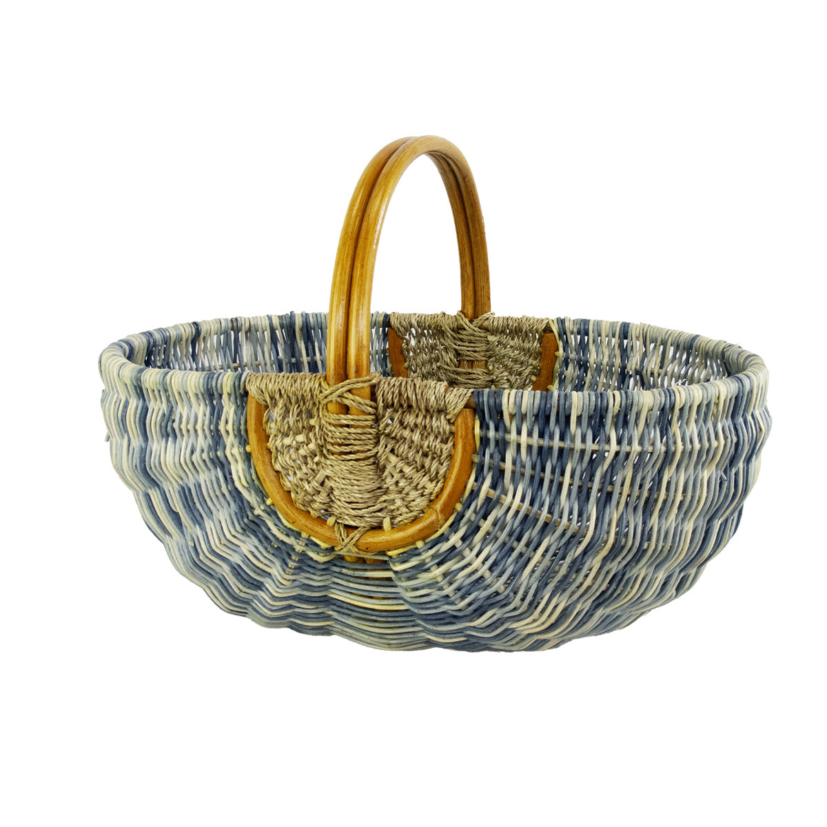 ALT panier en rotin et corde bleu et blanc