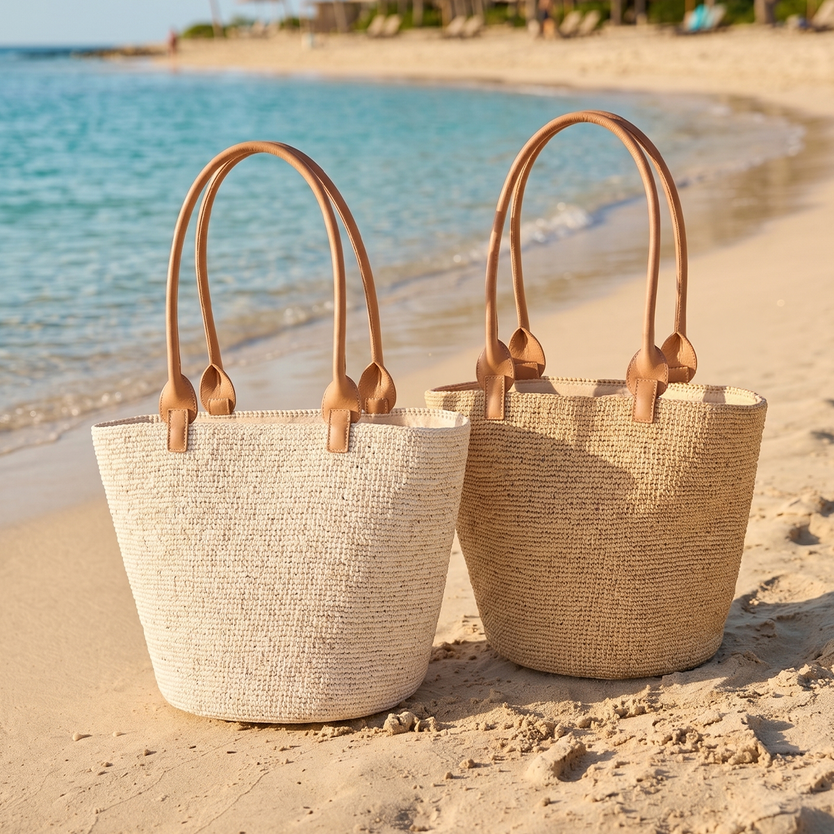 ALT sac cabas en raphia et cuir fait main