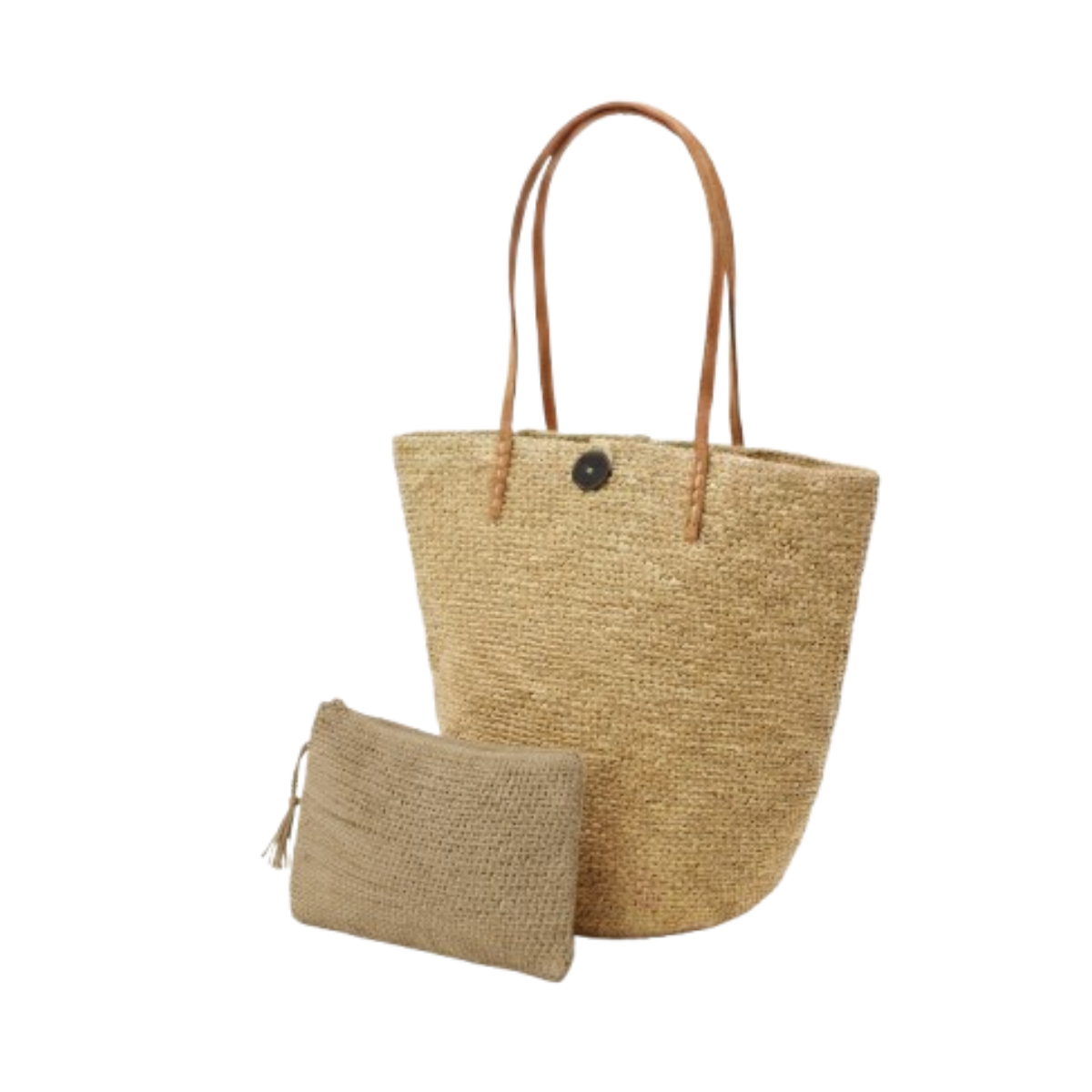 alt ensemble sac raphia et pochette raphia naturel et thé