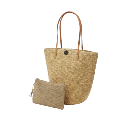 alt ensemble sac raphia et pochette raphia naturel et thé