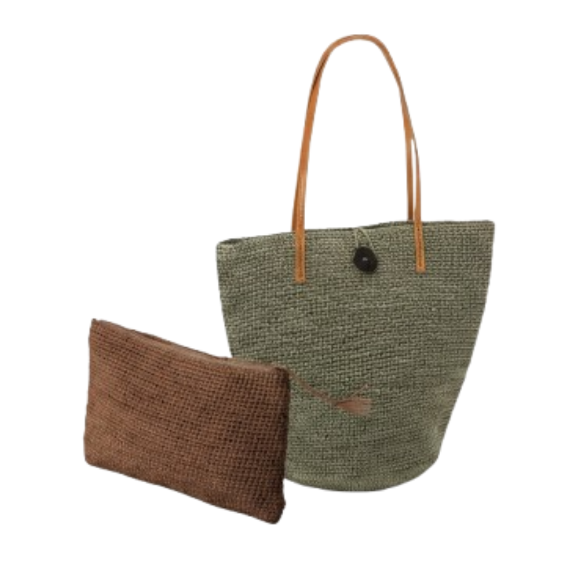 alt ensemble sac raphia et pochette raphia gris et marron