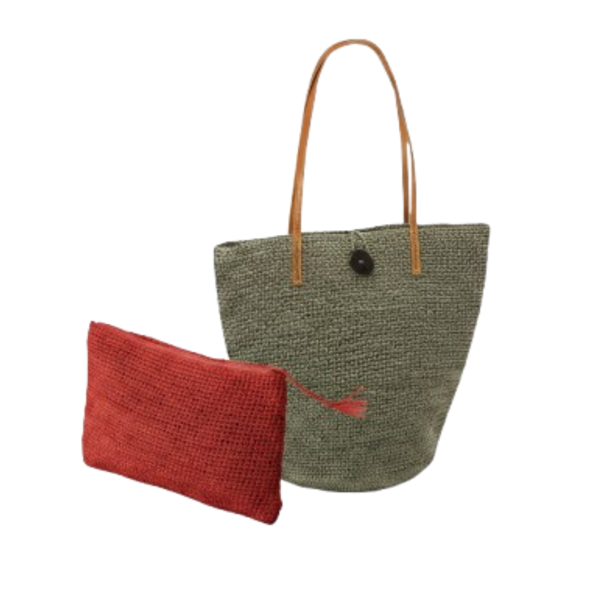 alt ensemble sac raphia et pochette raphia gris et rouge