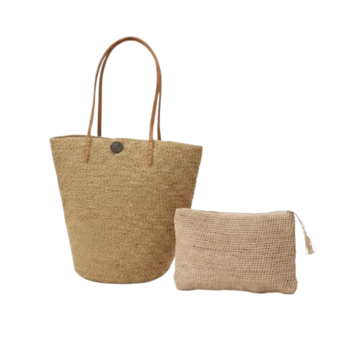 alt ensemble sac raphia et pochette raphia thé et naturel