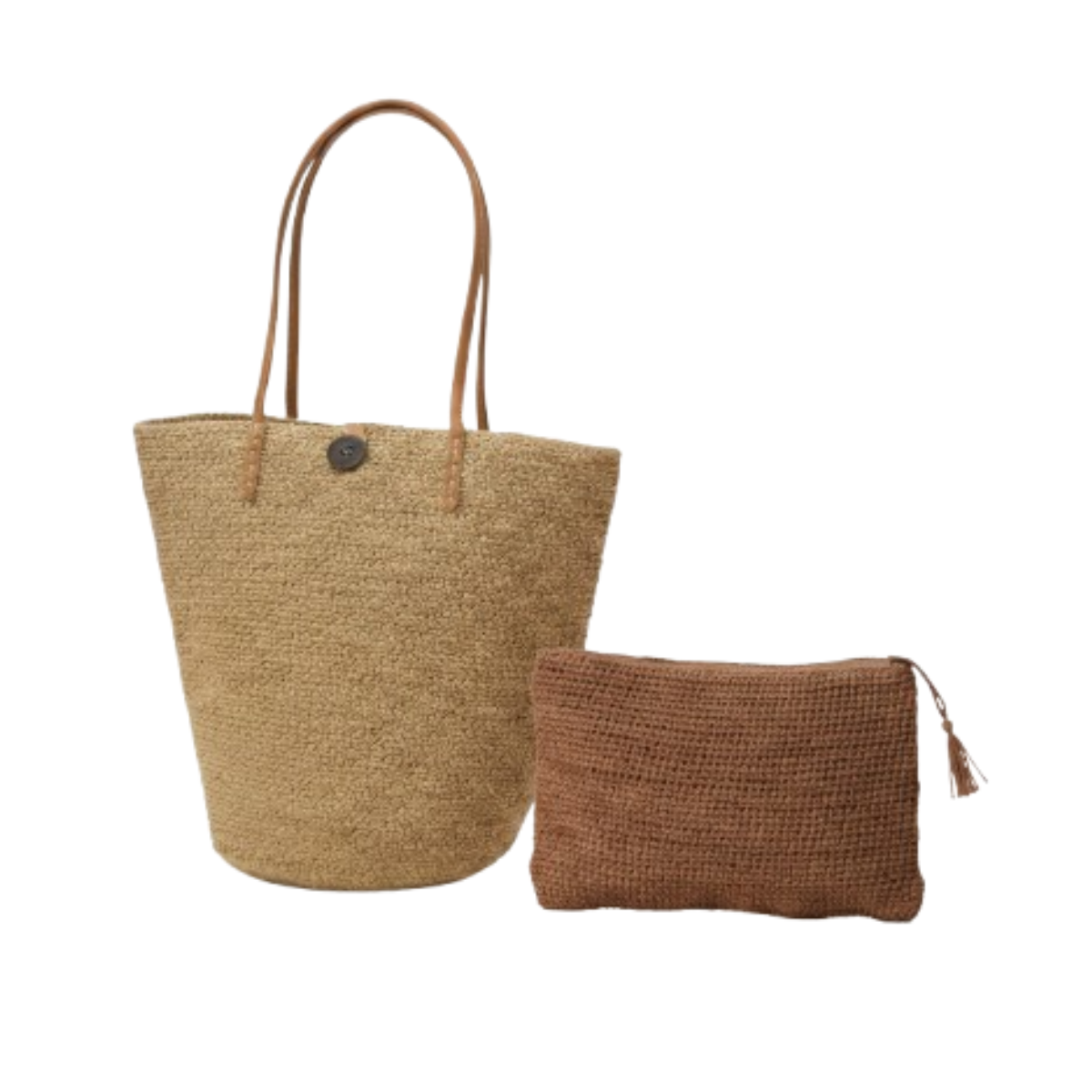 alt ensemble sac raphia et pochette raphia thé et marron