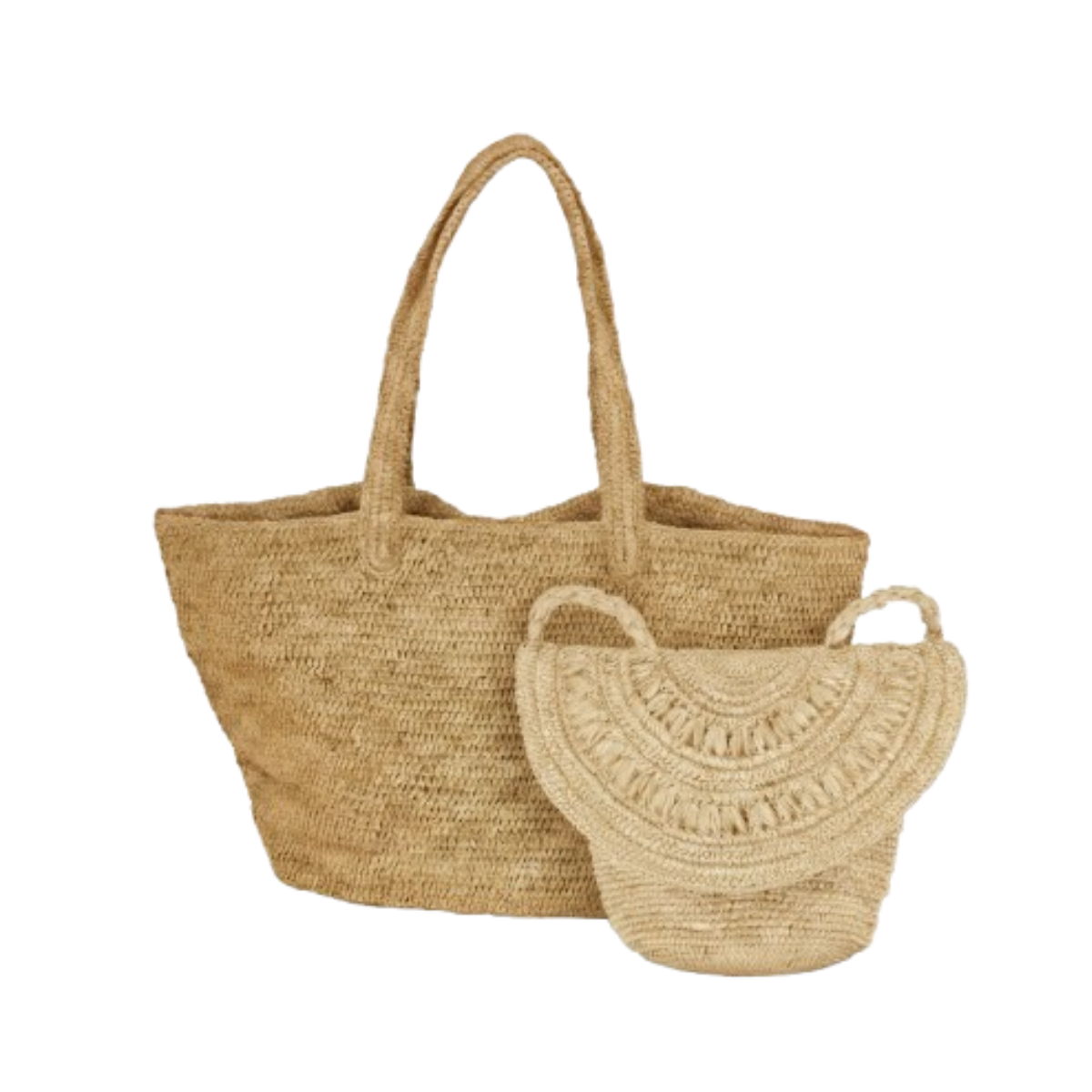 alt sac raphia fait main et pochette naturel et thé