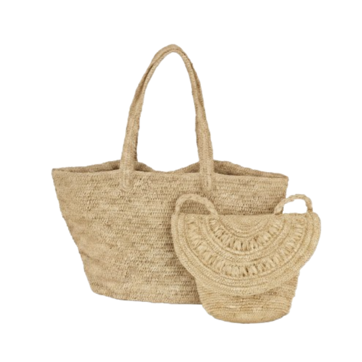 alt sac raphia fait main et pochette naturel et thé