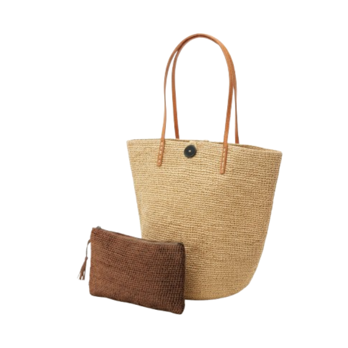 alt ensemble sac raphia et pochette raphia naturel et marron