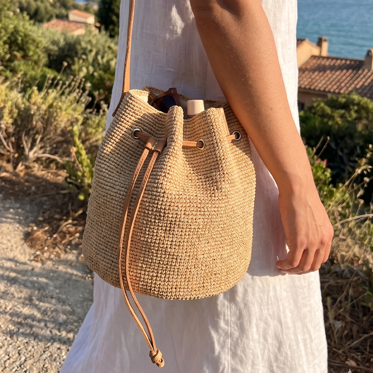 ALT sac sceau raphia et cuir fait main